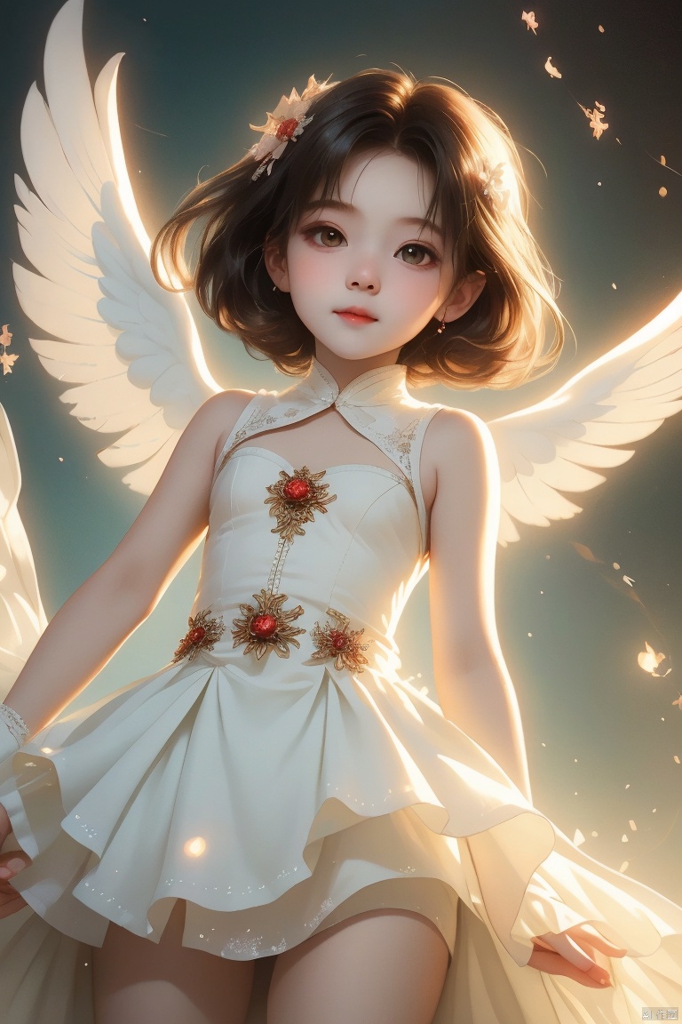  beautiful illustration, best quality, cute petit girl, (transform sequence), transform magical girl, chibi, white magical girl, fractal art, albino, babyface, long pure white and red mesh hair, beautiful detailed red eyes, cinematic lighting, cowboyshot,lookingatviewer,frombottom,happy,国风古装, ((poakl))