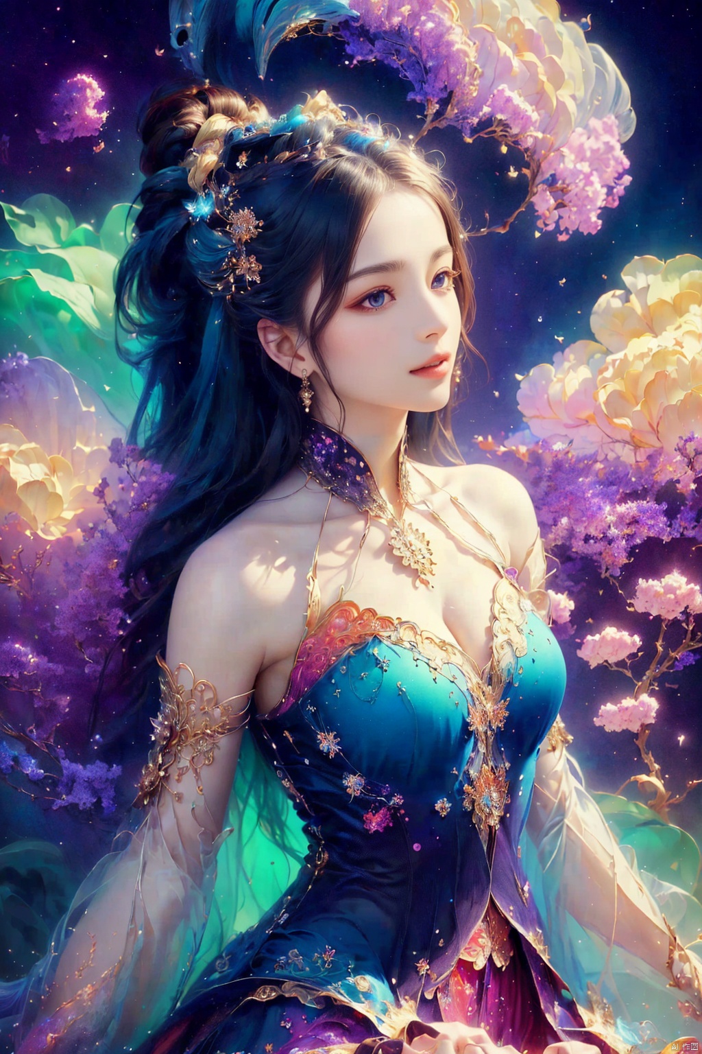  (masterpiece, top quality, best quality, official art, beautiful and aesthetic:1.2), (1girl), extreme detailed,(fractal art:1.3),colorful,highest detailed,Dreamy Atmosphere,Bright color,Complete clothes.,