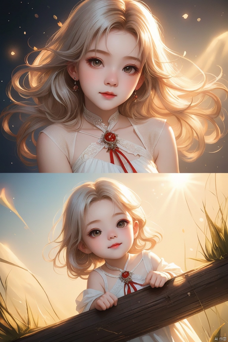  beautiful illustration, best quality, cute petit girl, (transform sequence), transform magical girl, chibi, white magical girl, fractal art, albino, babyface, long pure white and red mesh hair, beautiful detailed red eyes, cinematic lighting, cowboyshot,lookingatviewer,frombottom,happy,国风古装, ((poakl))