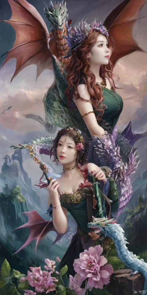  Girl and Dragon,1girl,flower