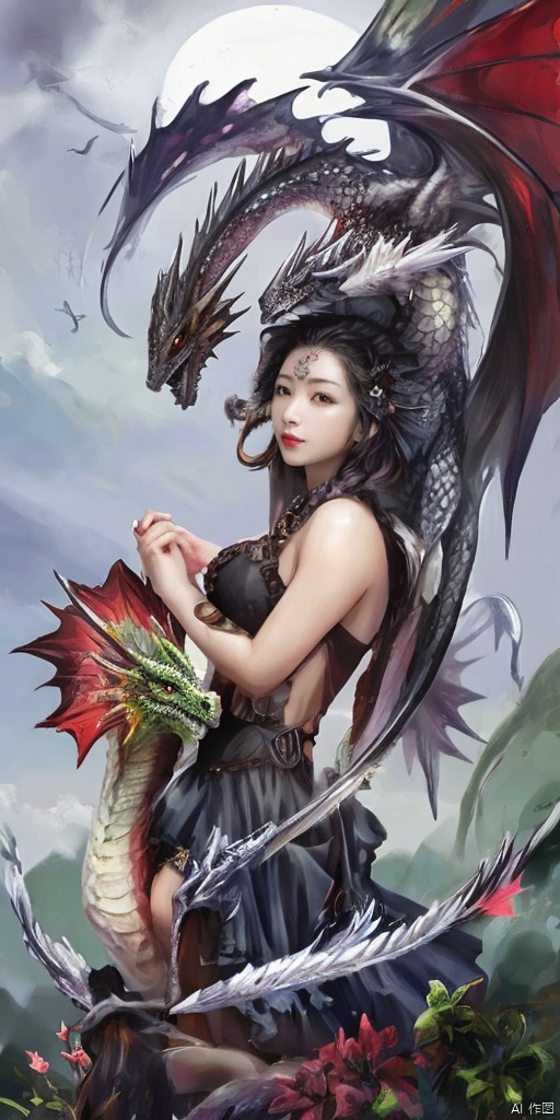  Girl and Dragon,1girl,