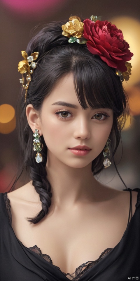  1girl,Xinjiang Girls,Hanfu,jewelry, earrings,lips, makeup, portrait, eyeshadow, realistic, nose,{{best quality}}, {{masterpiece}}, {{ultra-detailed}}, {illustration}, {detailed light}, {an extremely delicate and beautiful}, a girl, {beautiful detailed eyes}, stars in the eyes, messy floating hair, colored inner hair, Starry sky adorns hair, depth of field, large breasts,cleavage,blurry, no humans, traditional media, gem, crystal, still life, Dance,movements, All the Colours of the Rainbow,zj,
simple background, shiny, blurry, no humans, depth of field, black background, gem, crystal, realistic, red gemstone, still life

