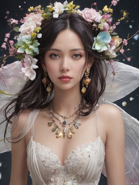  (1girl:1.2),Chinese girls,stars in the eyes,(pure girl:1.1),(white dress:1.1),(full body:0.6),There are many scattered luminous petals,bubble,contour deepening,(white_background:1.1),cinematic angle,,underwater,adhesion,green long upper shan, 21yo girl,jewelry, earrings,lips, makeup, portrait, eyeshadow, realistic, nose,{{best quality}}, {{masterpiece}}, {{ultra-detailed}}, {illustration}, {detailed light}, {an extremely delicate and beautiful}, a girl, {beautiful detailed eyes}, stars in the eyes, messy floating hair, colored inner hair, Starry sky adorns hair, depth of field, large breasts,cleavage,blurry, no humans, traditional media, gem, crystal, still life, Dance,movements, All the Colours of the Rainbow,zj,
simple background, shiny, blurry, no humans, depth of field, black background, gem, crystal, realistic, red gemstone, still life,
, wings, jewels
 1girl,Fairyland Collection Dark Fairy Witch Spirit Forest with Magic Ball On Crystal Stone Figurine, jewelry, necklace, no humans, crown, gem, coin, gold, treasure chest
