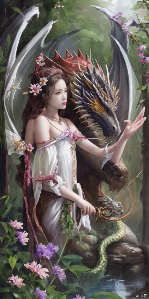  Girl and Dragon,1girl,flower