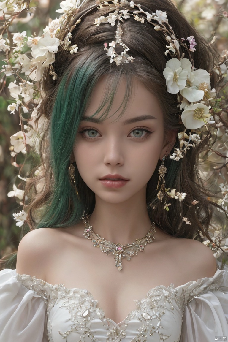  (1girl:1.2),Chinese girls,stars in the eyes,headband,long hair,a light green dress,off shoulder,Beautiful and meticulous eyes,looking away,masterpiece,(pure girl:1.1),(white dress:1.1),(full body:0.6),There are many scattered luminous petals,bubble,contour deepening,(white_background:1.1),cinematic angle,,underwater,adhesion,green long upper shan, 21yo girl,jewelry, earrings,lips, makeup, portrait, eyeshadow, realistic, nose,{{best quality}}, {{masterpiece}}, {{ultra-detailed}}, {illustration}, {detailed light}, {an extremely delicate and beautiful}, a girl, {beautiful detailed eyes}, stars in the eyes, messy floating hair, colored inner hair, Starry sky adorns hair, depth of field, large breasts,cleavage,blurry, no humans, traditional media, gem, crystal, still life, Dance,movements, All the Colours of the Rainbow,zj,
simple background, shiny, blurry, no humans, depth of field, black background, gem, crystal, realistic, red gemstone, still life,
, wings, jewels
 1girl,Fairyland Collection Dark Fairy Witch Spirit Forest with Magic Ball On Crystal Stone Figurine, 
