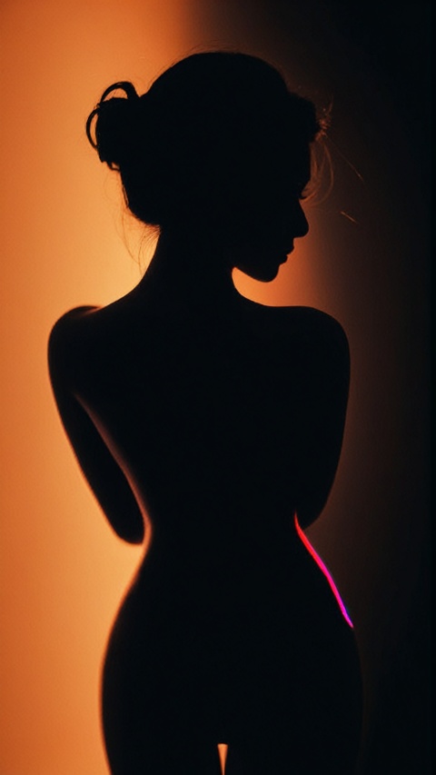 dark theme,a nude  busty girl's Colorful silhouette,from_behind,xxmixgirl,simple_background,black background,Minimalist Photography