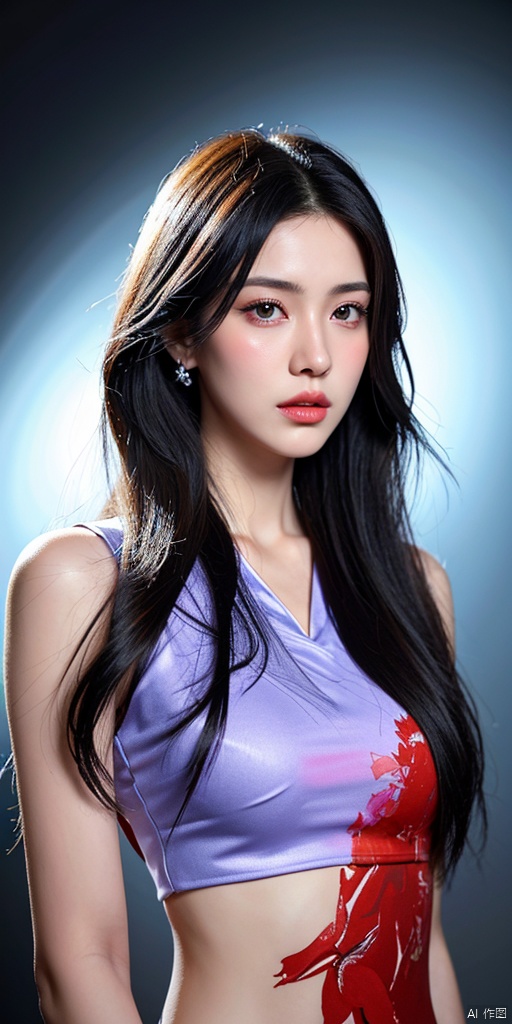 1girl,Mosaic dress,dance, Fairy, crystal, jewels,black, Crystal clear,solo, long hair, looking at viewer,black hair,jewelry, earrings,lips, makeup, portrait, eyeshadow, realistic, nose,zoomed out Ink drawing of Vietnamese head lady, moden ao Dai, Peter Draws, digital illustration, comic style, Dong Son drum patterns background, black and white contrast.perfect anatomy, centered, dynamic, highly detailed, watercolor painting, artstation, concept art, smooth, sharp focus, illustration, art by Carne Griffiths and Wadim Kashin , indigo blue and red accent