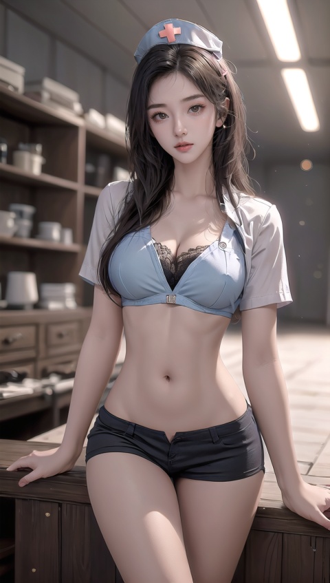  (beautiful, best quality, high quality, masterpiece:1.3) ,
Waist Shot, Any shooting angle, solo, solo focus,
(nsfw:0.3),big breast, face, thin waist, big tits,
sex pose,
solid color backgroundstanding, 
, backlight, Nebula, Trainee Nurse
