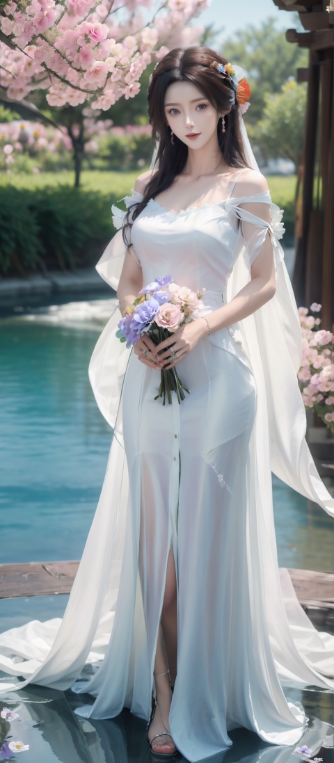  1girl, masterpiece, (medium breasts), ((upper body:0.7)), best quality, ultra-detailed, high resolution, extremely detailed cg, anime picture, unity 8k wallpaper, perfect body, pov, bridge, brown hair, smug smile, detailed and beautiful arrogant bridal gown, wedding veil, flower bouquet), multiple poses, multiple angle, (detailed and beautiful face and eyes:1.4, gleaming skin, shiny hair, detailed and beautiful shiny clothes), wedding hall