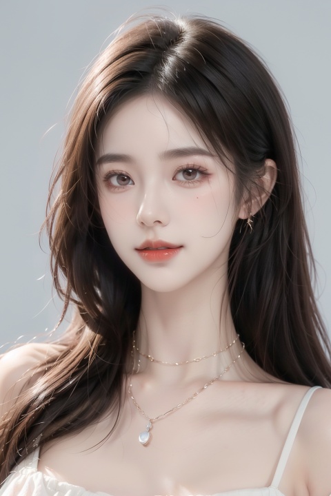  A girl, long white hair, flowing hair, bust, close-up of face, bust, fair skin, necklace, masonry, gem, ear chain, clavicle, off-the-shoulder, exquisite facial features and makeup.Red lips and delicate eye makeup.Delicate hair,Smile and look at the camera.
( Best Quality: 1.2 ), ( Ultra HD: 1.2 ), ( Ultra-High Resolution: 1.2 ), ( CG Rendering: 1.2 ), Wallpaper, Masterpiece, ( 36K HD: 1.2 ), ( Extra Detail: 1.1 ), Ultra Realistic, ( Detail Realistic Skin Texture: 1.2 ), ( White Skin: 1.2 ), Focus, Realistic Art,liuguang,liuguang,bankuang, liuguang