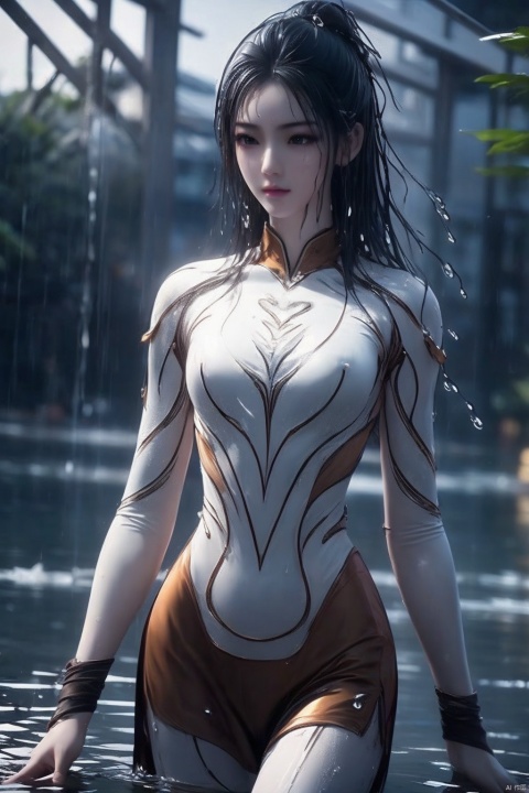  Epic CG masterpiece,stunningly beautiful,graphic tension,dynamic poses,stunning colors,3D rendering,surrealism,cinematic lighting effects,realism,00 renderer,super realistic,masterpiece,best quality,32k uhd,insane details,intricate details,hyperdetailed,hyper quality,high detail,ultra detailed,Masterpiece,
1girl,solo,glowing,simple background,,rain,it's soaking wet,(splash of water:1.4),,wet_hair, yanlingji, jiqing