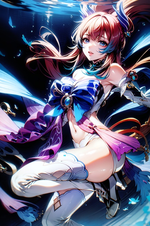  (masterpiece, best quality, best shadow,official art, correct body proportions, Ultra High Definition Picture,master composition),(best hands details:1.4)
//////
1girl,pink hair,sangonomiya kokomi, white thighhighs, white gloves, frilled sleeves, bow-shaped hair, vision \(genshin impact\), bow, white panties, detached collar, sandals, plump,
//////
Underwater World Background,sea,
//////
Metal_wing, 1girl, , seductive eyes, masterpiece, yosshi film, tifa
