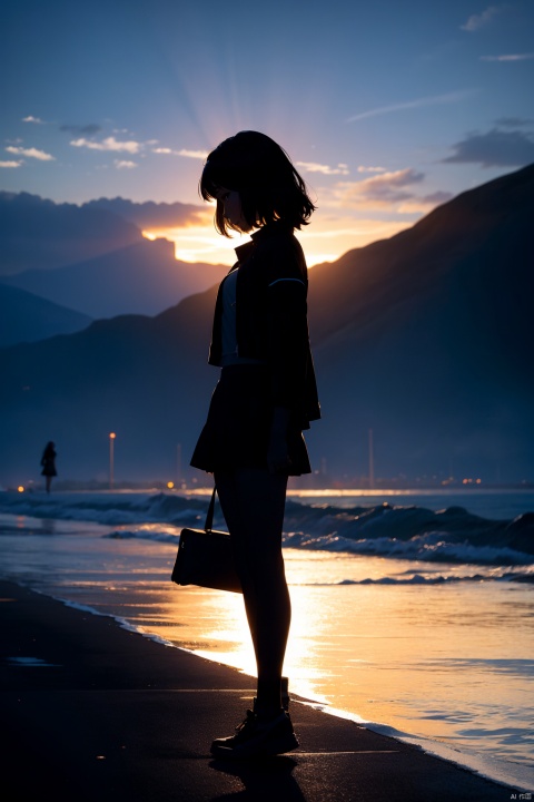 A girl, solo, underwear, miniskirt (silhouette in the dark, black figure), vaguely saw a hazy figure. ,GMajic