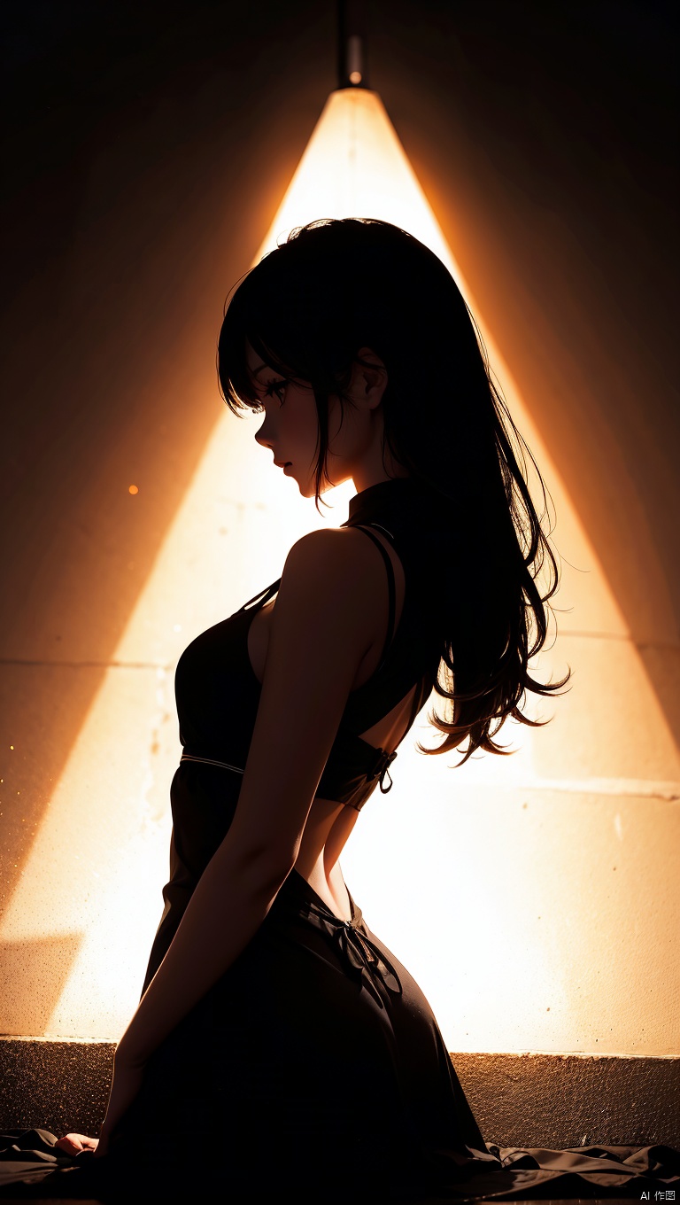  1 girl, solo, (silhouette in the dark, black figure shining), backlight, GMajic