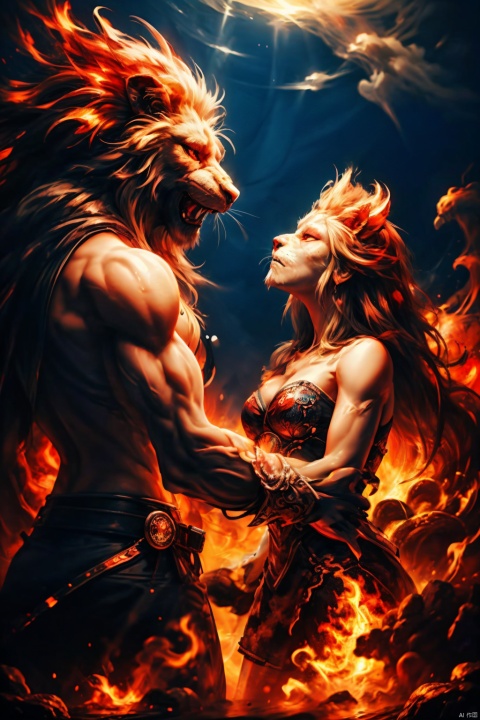  Detailed complicated and chaotic waves, red flaming clouds all over the sky, mysterious animals appear, Dindar light mysterious atmosphere, red light and spray shine each other, intricate contrast., king, animaltamer_beast,恐怖