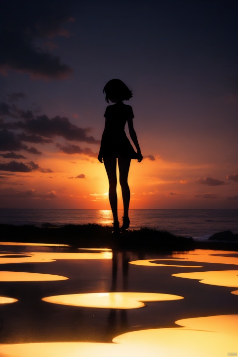  A girl, solo, miniskirt (silhouette in the dark, black figure), vaguely saw a hazy figure., GMajic