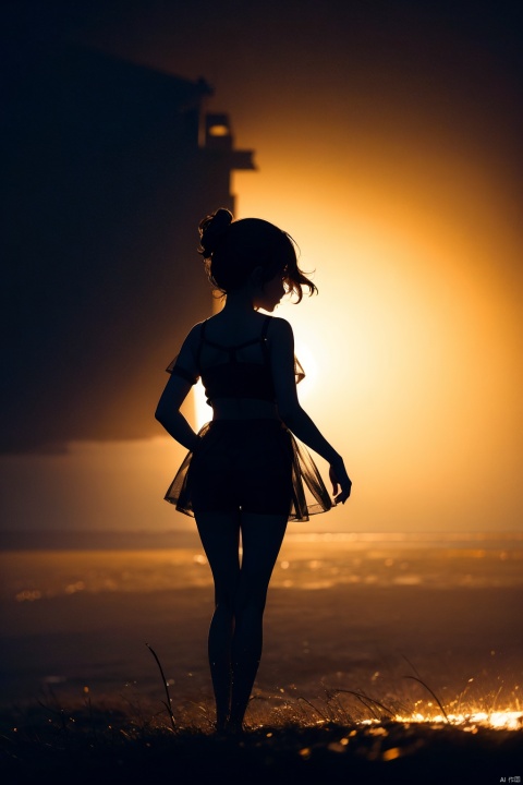  A girl, solo, underwear, underwear (silhouette in the dark, black figure), vaguely saw a hazy figure. ,GMajic