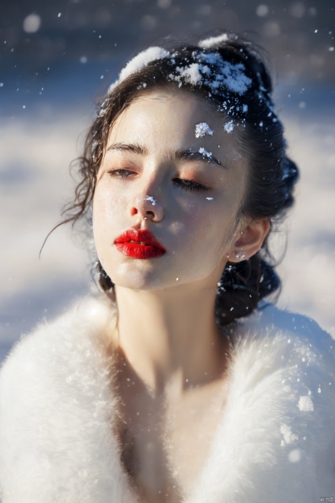  Best quality, masterpiece, photorealistic, 32K uhd, official Art,
1girl, dofas, solo,pale skin,Snow,lbc girl, meiren-red lips
