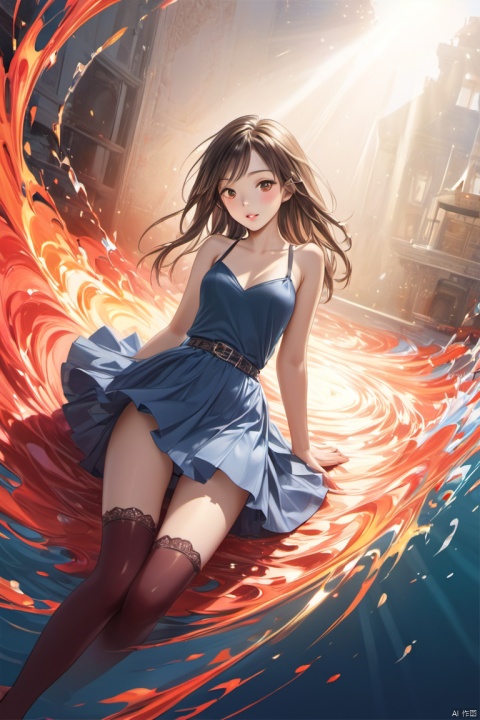  Best quality, masterpiece, photo-realistic, a girl in a skirt, the background is a huge red whirlpool, amazing colors, radiant light, the best lighting and shadows, ultra-detailed, amazing illustrations, extremely exquisite and beautiful, amazing quality, photo-realistic, detailed, beautiful colors, beautiful, solo, bright background,