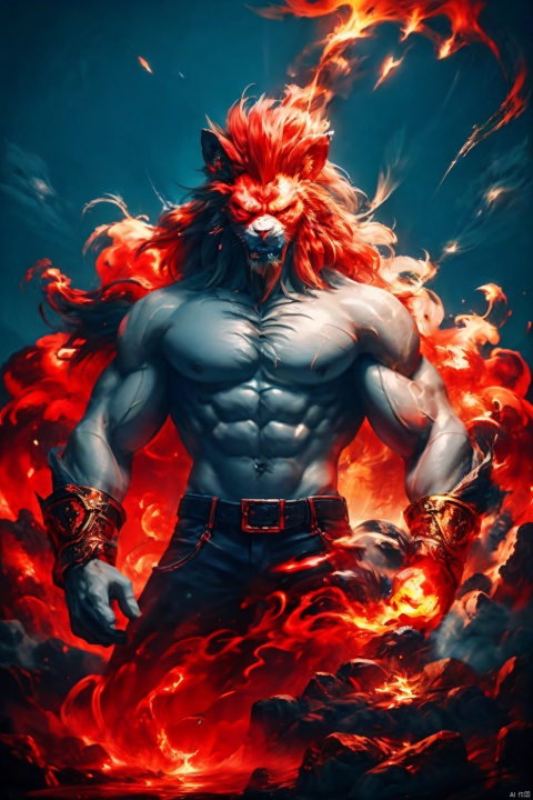  Detailed complicated and chaotic waves, red flaming clouds all over the sky, mysterious animals appear, Dindar light mysterious atmosphere, red light and spray shine each other, intricate contrast., king, animal tamer_beast,恐怖