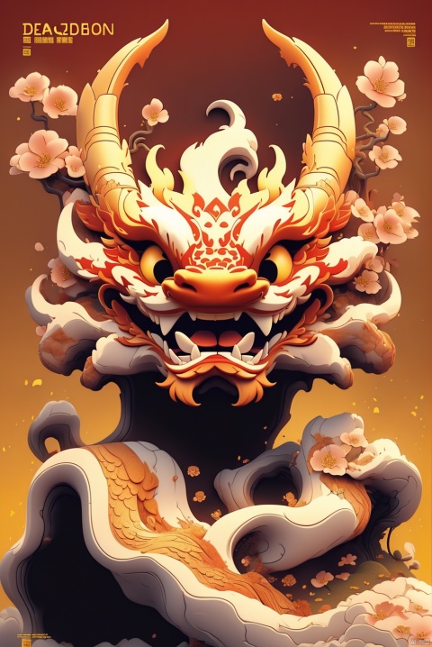  Chinese dragon illustration style,gold theme,red background,gold dragon,Front view,flower,cloud,plant,(best quality:1.2),(((The text on the cover should be bold and attention-grabbing, with the title of the magazine and a catchy headline))),,