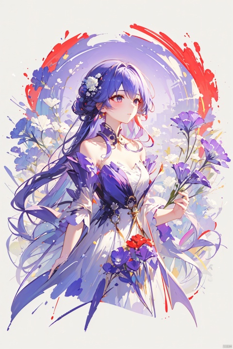  1girl, long hair, flower, Lisianthus, in the style of red and light azure, dreamy and romantic compositions, red, ethereal foliage, playful arrangements, fantasy, high contrast, ink strokes, explosions, over exposure, purple and red tone impression, abstract, whole body capture, ,
, 1girl, liuying, jingliu (honkai: star rail), magazine covers, official, robinSR,solo