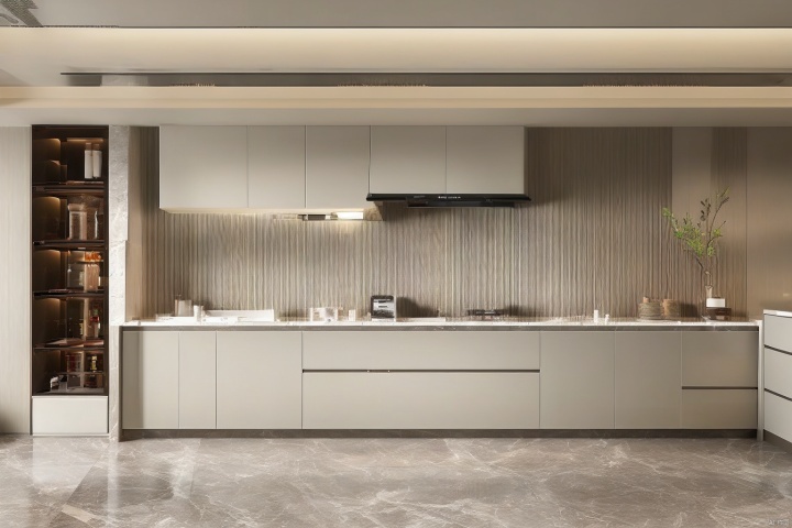 High end kitchen, cabinets, modern, minimalist, bright, natural light, high-definition, kitchenware, windows desktop,wall tiles