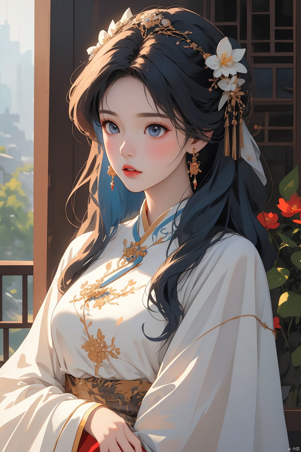  best quality ,masterpiece, illustration, an extremely delicate and beautiful, extremely detailed ,CG ,unity ,8k wallpaper, Amazing, finely detail, masterpiece,best quality,official art,extremely detailed CG unity 8k wallpaper,
1girl, solo, long hair, hair ornament, long sleeves, dress, jewelry, blue hair, upper body, flower, earrings, blue dress, chinese clothes, ((poakl)),（Porcelain texture：1.2）, maolilan