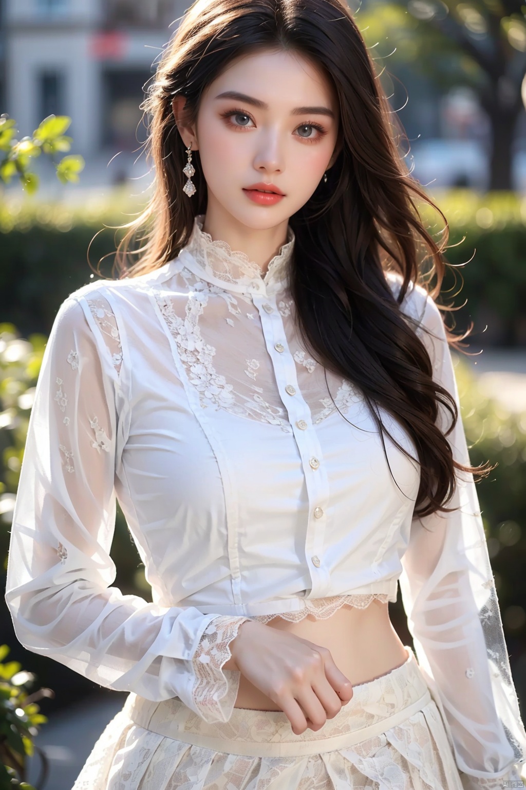girl,real photo,realistic photo,
Outstanding,master work,32K,UHD,best quality,perfect work,ray tracing,ultra-clear,ultra-realistic,ultra-high-definition,detailed,ultra-high resolution,(photo realism:1.5),
A beautiful China girl,single,(21 years old),(exquisite eyes:1.2),(double eyelids:1.2),(highly clear and meticulous face:1.5),(fair skin:1.5),(dark black hair),(perfect body-true proportion:1.4),
(white shirt-lace yarn long sleeves:1.8),(white loose long skirt pants:1.6),(full body)