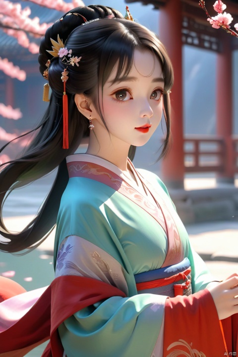 Ultra realistic, Intricate, Epic movie scene),1girl,hanfu,full body,(huge breasts:1.7), casting an otherworldly radiance on its surroundings,(Intricate, Lots of tiny details, amazing lighting, amazing setting),(Colorful, Ultra Realistic, High quality, Highly detailed, Sharp focus, 8K UHD, Ultra realism,(smile:0.3)