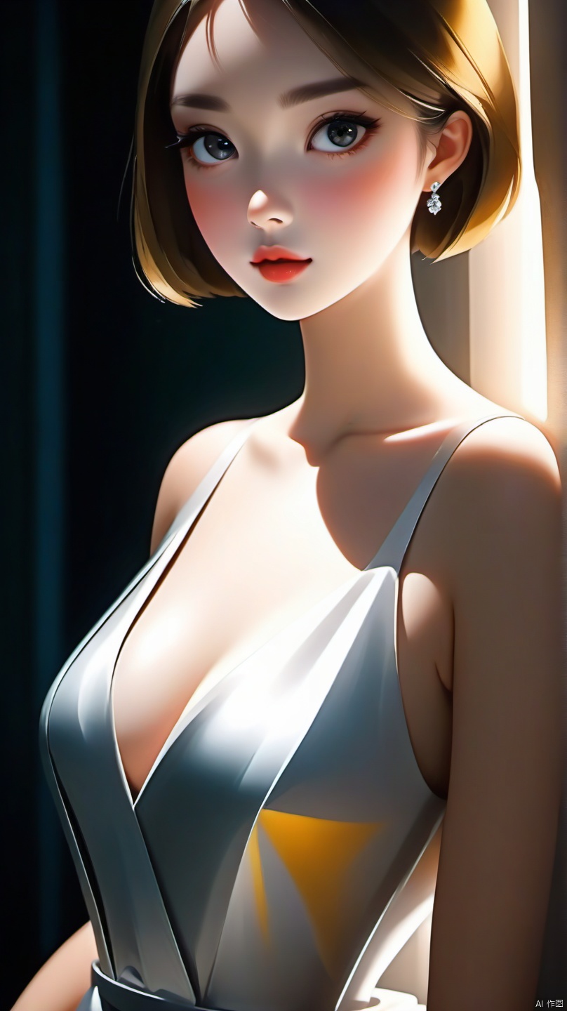 1girl,in the dark,deep shadow,blur,(large breasts:1.2),nikon,canon,(masterpiece:1.3),(best quality:1.3),(photorealistic:1.4),(ultra detailed:1.3),unity 8k wallpaper,ray tracing,photorealistic,Detailed beautiful delicate face,finely detailed beautiful eyes and detailed face,Ray tracing,Cinematic Light,light source contrast