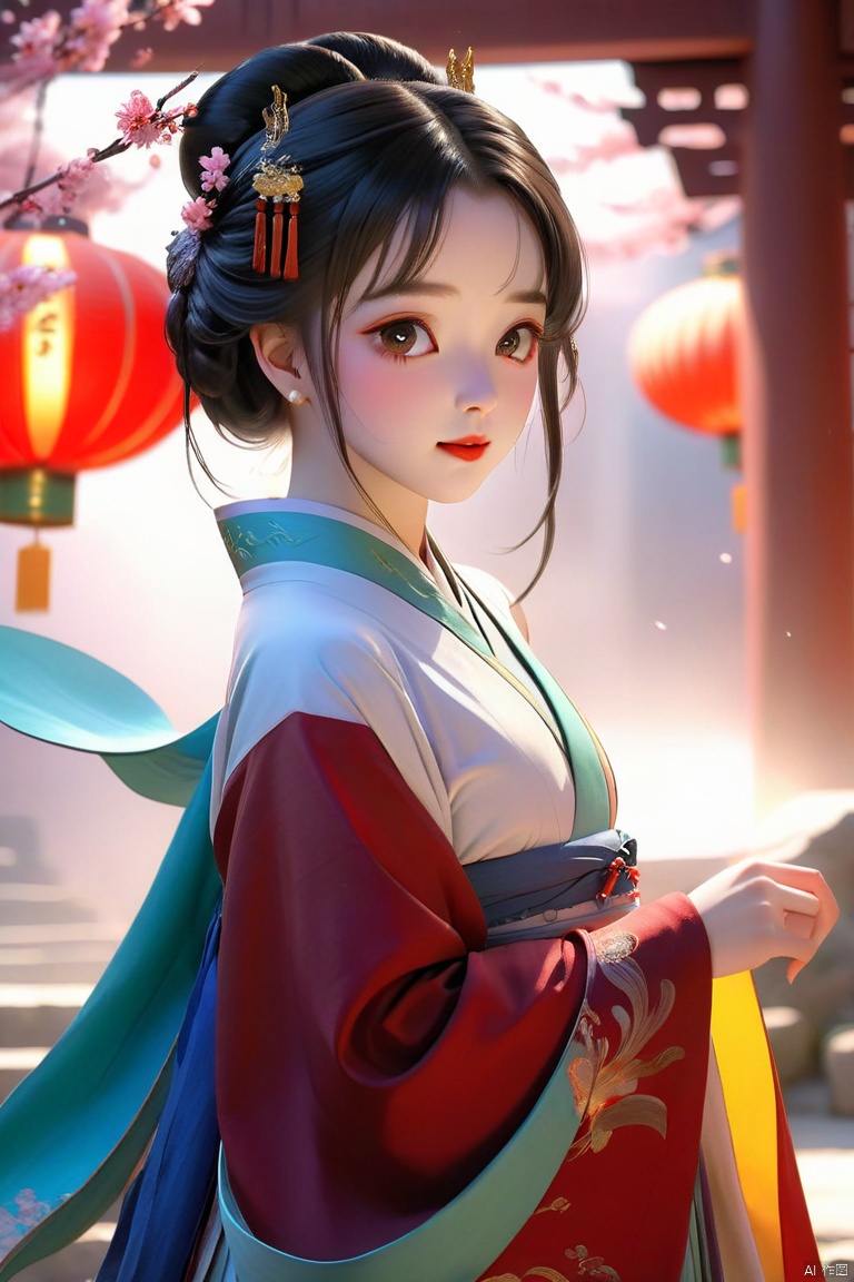 Ultra realistic, Intricate, Epic movie scene),1girl,hanfu,full body,(huge breasts:1.7), casting an otherworldly radiance on its surroundings,(Intricate, Lots of tiny details, amazing lighting, amazing setting),(Colorful, Ultra Realistic, High quality, Highly detailed, Sharp focus, 8K UHD, Ultra realism,(smile:0.3)