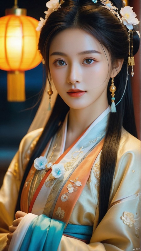 Ultra realistic, Intricate, Epic movie scene),1girl,pretty eyes,hanfu,full body,(huge breasts:1.7), casting an otherworldly radiance on its surroundings,(Intricate, Lots of tiny details, amazing lighting, amazing setting),(Colorful, Ultra Realistic, High quality, Highly detailed, Sharp focus, 8K UHD, Ultra realism,(smile:0.3)