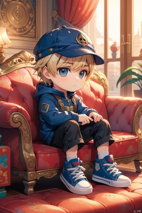 chibi,1boy, solo, blonde hair, short hair, hat, shoes,sitting on couch, 4k, highly detailed, uhd image, intricate details,
detailed scene background, detailed, 8k, amazing art, colorful