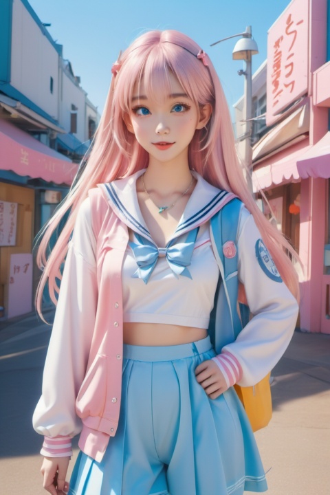 ((best quality)), ((masterpiece)), (detailed),(full_body),lively and cute young girl (wearing a sign around her neck with "love tusi" written:1.2), playful expression, casual clothing, (anime art style:1.2), colorful environment, sunlit day, cheerful atmosphere, (soft lighting:1.3), bright and pastel colors with pink accent, (wide-angle shot:1.2), (cartoonish:1.1), (8k resolution:1.2).,Frosty anime style
,sailor suit