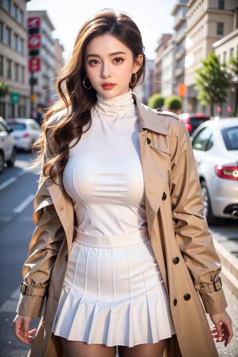 1 girl, golden wavy long hair, pantyhose, brown pupils, (black pantyhose 1.3), 1 girl, (brown trench coat: 1.3),, (white turtleneck sweater: 1.4),,, (pleated skirt)
Depth of field, realistic lighting, ray tracing, OC renderer, UE5 renderer, ultra realistic, best quality, 8K, master level work, ultra fine, details, correct body structure, walking,