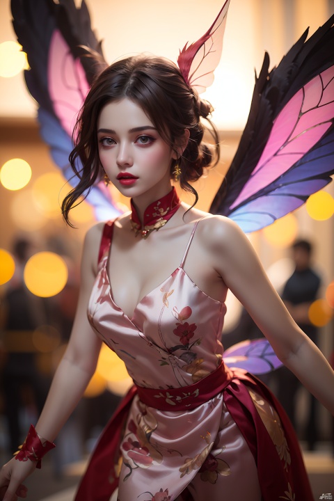 AiARTiST,Phoenix_Xiaoxia,3Dgirl fighting, 3D cartoon characters girl,bird head,bird mouth,pink wings,fairy tales background,3D renderer, Bokeh