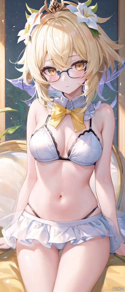  best_quality,masterpieces,extremely_detailed,
1girl,young_lady,white_skin,medium_breasts,
(looking_at_me:1.05),
lumine\ (genshin impact\) ,female_traveller\(genshin impact\),white_flowers_on_head,yellow_eyes,yellow_hair,
school_uniform,white_bikini_bottom,