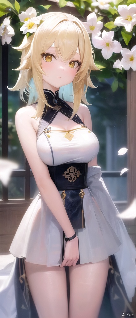  best_quality,masterpieces,extremely_detailed,
1girl,young_lady,white_skin,medium_breasts,
(looking_at_me:1.05),
lumine\ (genshin impact\) ,female_traveller\(genshin impact\),white_flowers_on_head,yellow_eyes,yellow_hair,