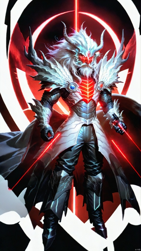  (White Dragon King Cyber Style: 1.5) Dragon (Super Red Laser Laser Light Pillar: 2) Neon Pointed Ears, Neon Long Beard, White Hair, Neon Coloured Hair, Laser Costume, Cyber City