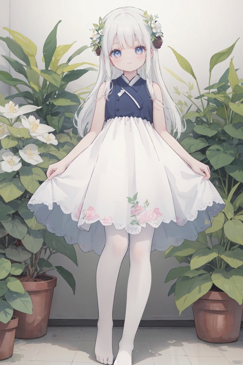 masterpiece,best quality,high quality,(colorful),[Artist onineko],[Artist chen bin],[Artist agwing86],
white pantyhose,toeless_legwear,watercolor,masterpiece,best quality,extremely detailed,1girl,full body,beautiful detailed eyes,cute anime face,full body,beautiful detailed face,white hair,(Botanical illustration:1.5),white dress,1 girl,ziyi,