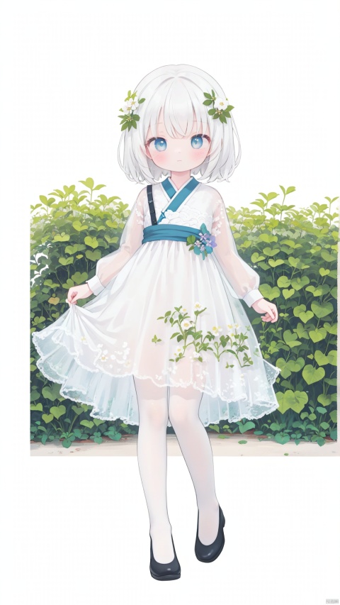 masterpiece,best quality,high quality,(colorful),[Artist onineko],[Artist chen bin],[Artist agwing86],
white pantyhose,toeless_legwear,watercolor,masterpiece,best quality,extremely detailed,1girl,full body,beautiful detailed eyes,cute anime face,full body,beautiful detailed face,white hair,(Botanical illustration:1.5),white dress,1 girl,ziyi,