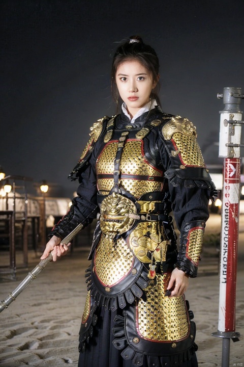  High definition, high quality, realistic, a girl, (armor) standing, (cold weapon).