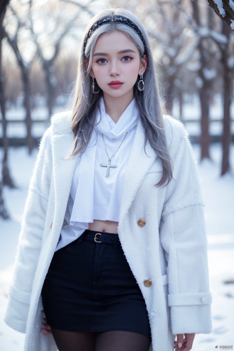  masterpiece,bestquality,ultradetailed,detailed face,
1girl,goddess,realistic,(Best quality, 8k, 32k, Masterpiece, UHD:1.2),beautiful big eyes,round eyes,pretty face,very long hair,silver hair,white hairband,from front,best quality,((realistic)),high quality,ultra detailed,((Real picture)),((realistic skin)),((realistic face)),((realistic body)),sidelighting,naturalm,[(detailed face:1.2):0.2],shiny eyes,looking at viewer,delicate,high quality,colorful,(photography, photorealistic:1.1),(perfect face:1.4),(lora:zrmswtt:0.95),dynamic angle,movie lighting,portrait,high definition image quality,sexy,22(yo),beautiful body,(RAW photo, best quality),(realistic, realistic:1.3),Perfect face,beautiful face,perfect eyes,beautiful eyes,very long hair,silver hair,white hairband,crystal earrings,cross necklace,pantyhose,black pantyhose,Legs,sit,Waist,Navel,winter,snowy day,white coat,big scarf,big earmuffs,Baroque Church,
,
,