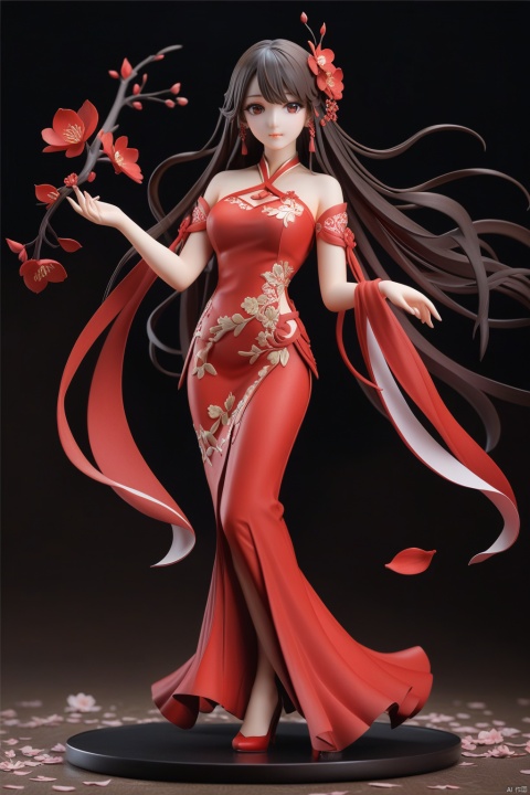 masterpiece, best quality,long hair,beautiful detailed eyes,beautiful detailed hair,petals,(((flowing))),(((((full body))))),1girl,((paper-cut)),red,(beautiful detailed eyes),floating_hai, figure