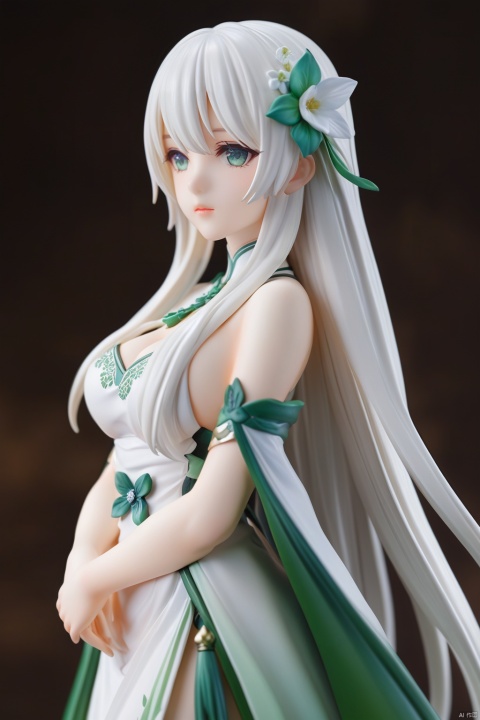 (masterpiece),(highestquality),Anime,(extremelydetailed),figurine,extremely detailed details, simple,clean_picture,1girl,solo, pretty face,extremely delicate and beautiful girls,(beautiful detailed eyes),green_eyes,white_hair,very_long_hair,, figure