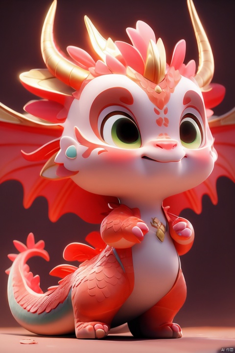  pink,cute pet,Illustration cartoon cute art style,HD,Gentle art style,Enhance art style,,((masterpiece)),original,rich details,extremely exquisite,red theme, 3d stely, dragon, NY_BQB,chibi
