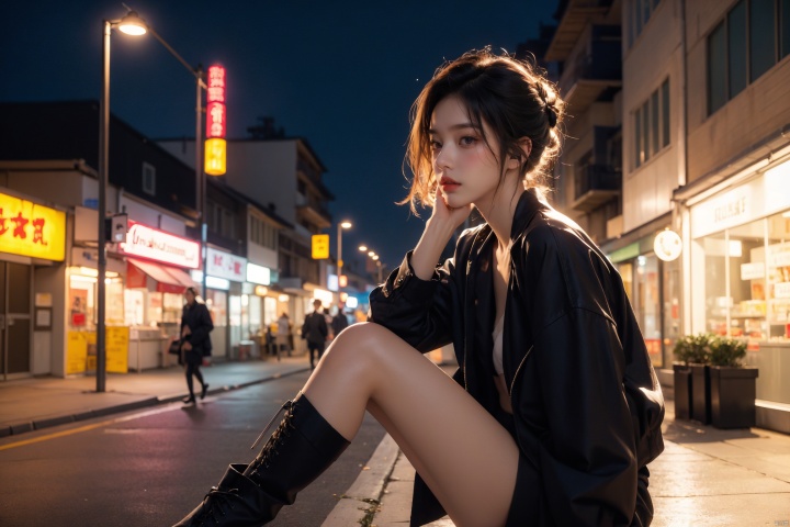  Best Quality, Hyper-Realistic, (Ultra High Resolution), Masterpiece, 8K, RAW Photo, Cover Art, Light, Photo Art, Realistic, Gangster Girl, Leather Jacket, Tattoo, City Alley, Cigarette,, Dress, Ripped Tights, combat boots, slicked back hairstyle, staring gaze, street lamp, graffiti on wall, moonlit night, subtle sneer, distant police sirens,bikini, city skyline background, rough vibe, rebellious Posture, Loyalty Tattoo, Scar Above Eyebrow, Headphones, Whispered Conversation, (Danger:1.7) (Tension:1.6) (Cinematic Lighting:1.4), tutult