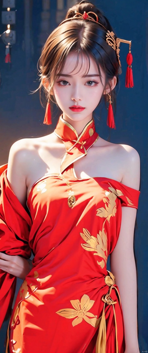  1girl,chinese_clothes,Bare shoulder,