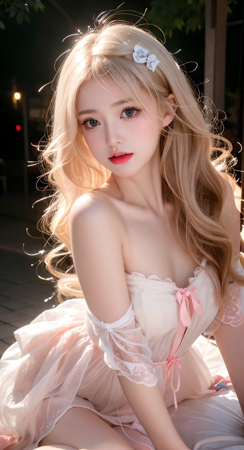  Extremely beautiful and delicate, Exquisite and complete facial features, Sexy pink lips, Unparalleled beauty, messy hair, Watery, wide eyes, realastic skin,depth of field,Sparkling pupil, night,playful, fujifilm provia,film effect,lolita fashion, vampire, fangs, cuteloli
